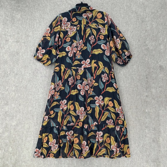 NWT Umgee Tiered Midi Dress LARGE Floral Puff Sleeve Black Multi Color Botanical - Picture 2 of 10